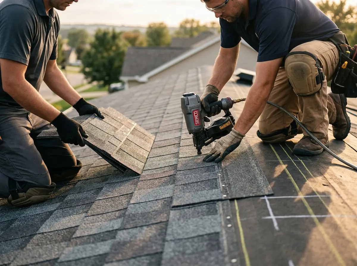 Professional roofer working on a residential roof in Soddy-Daisy